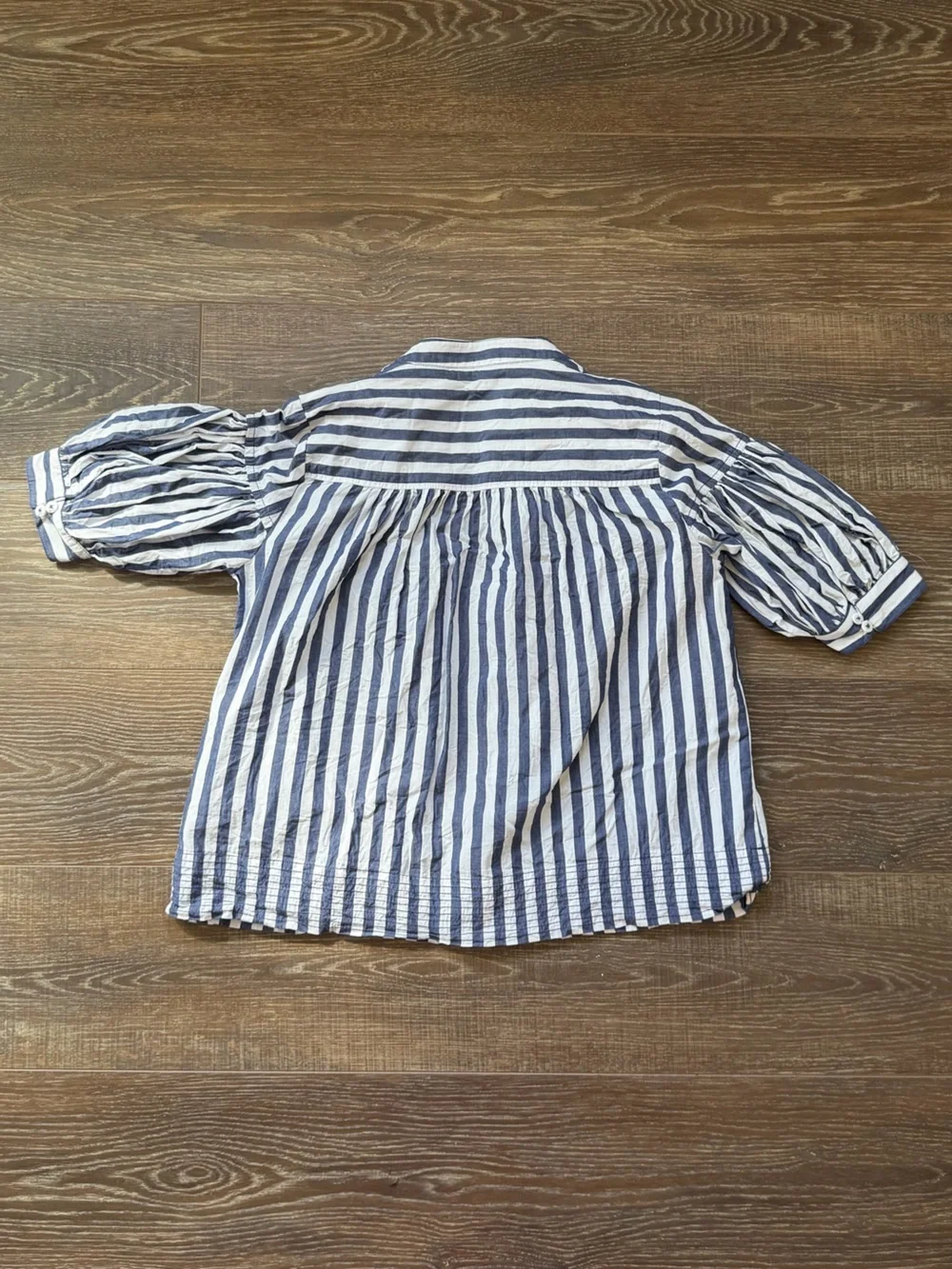 Anthropologie Blue and White Striped Puff Sleeve Blouse